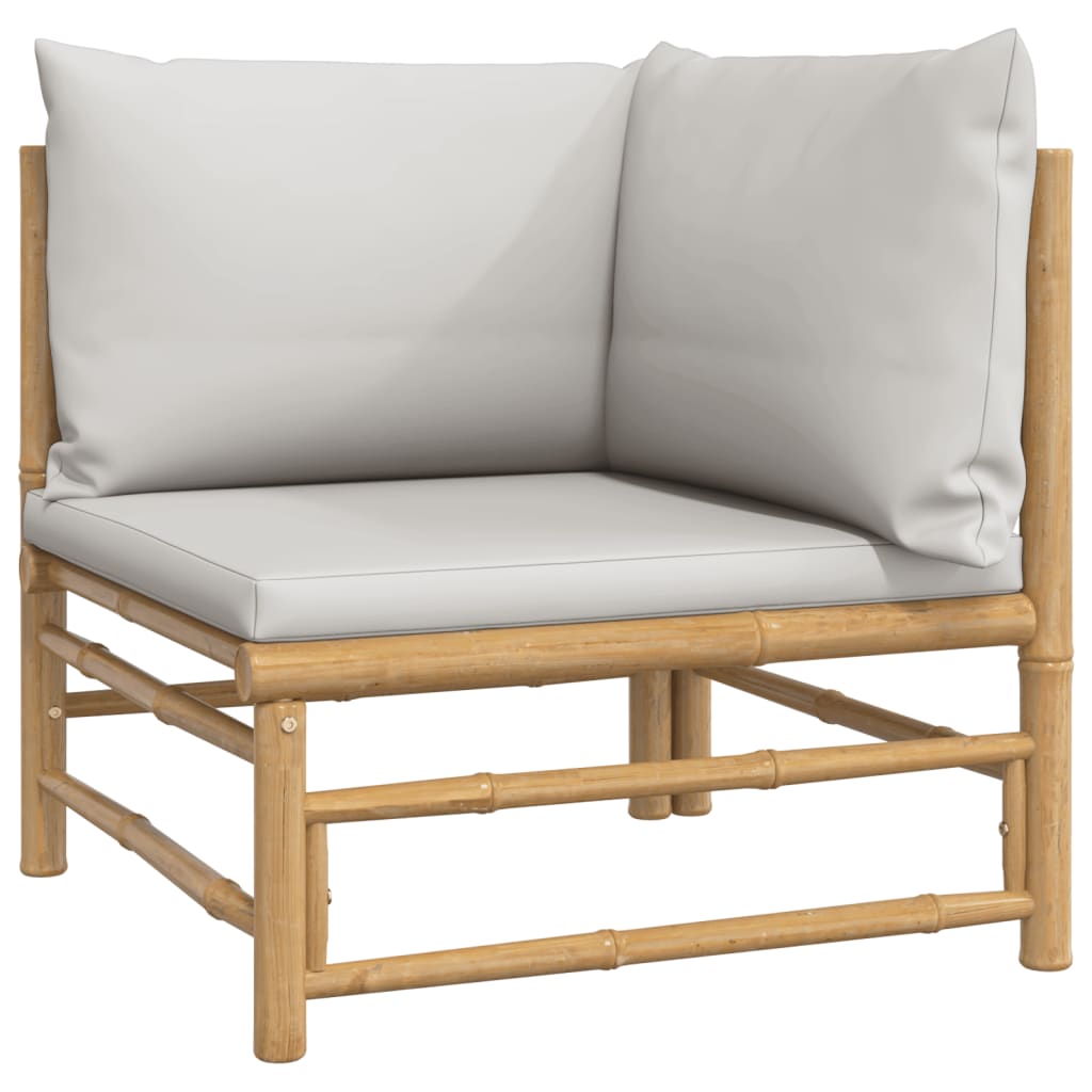 Salon de jardin meuble d'extérieur ensemble de mobilier 7 pièces avec coussins gris clair bambou