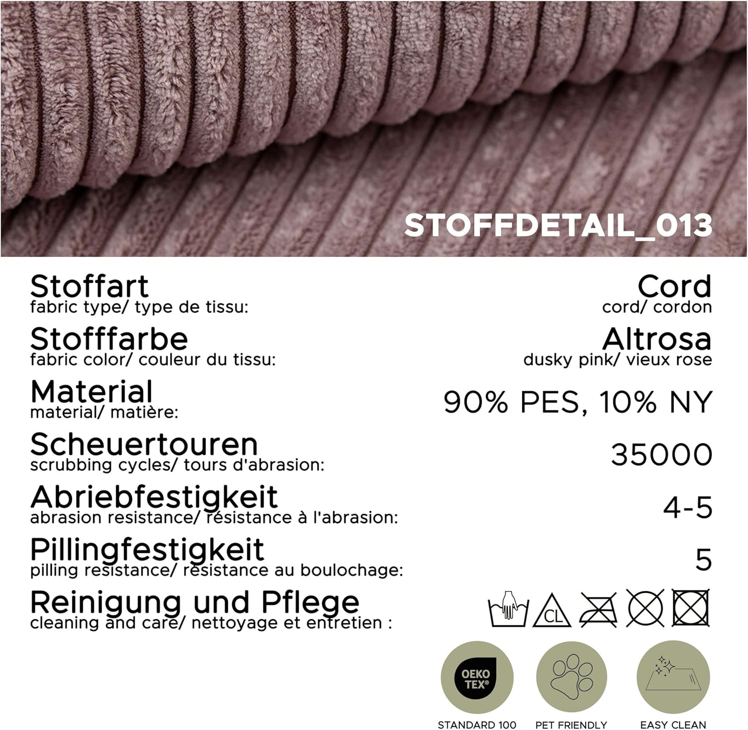 xonox.home Hocker klein Kolo Polsterhocker Sitzhocker Sitzpouf Cord Altrosa B/H/T: 51x41x51cm