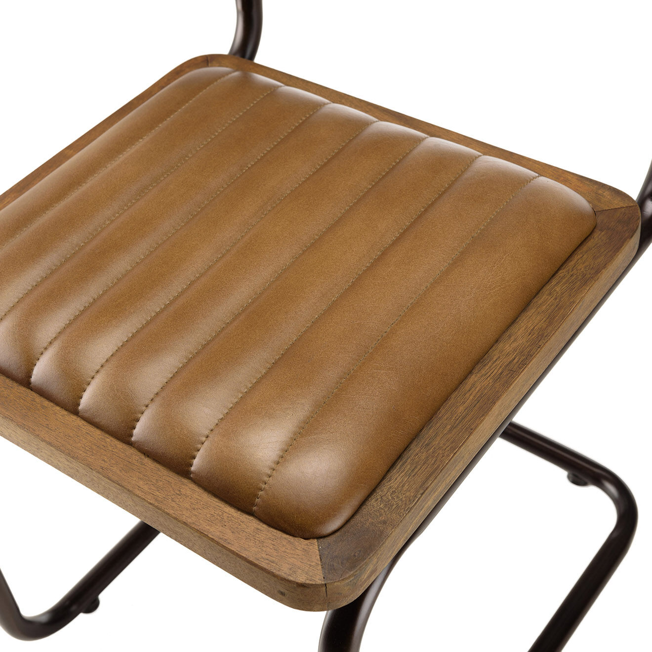 Macabane 2 Chaises en Manguier assise matelassée en Cuir pieds rétro marron - 44x54x89 cm