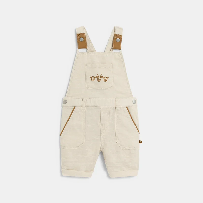 Salopette courte coton effet lin beige bébé garçon Blanc