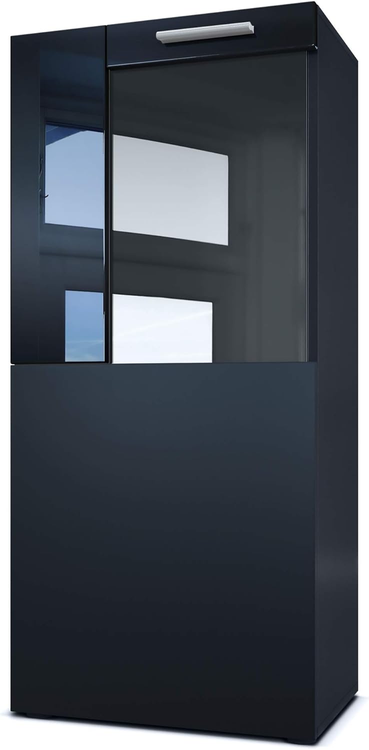 Vladon Stand-/Hänge Vitrine Movie, Schwarz matt/Schwarz Hochglanz - Moderne Glasvitrine - (BxHxT): 50,5 x 111 x 32,5 cm