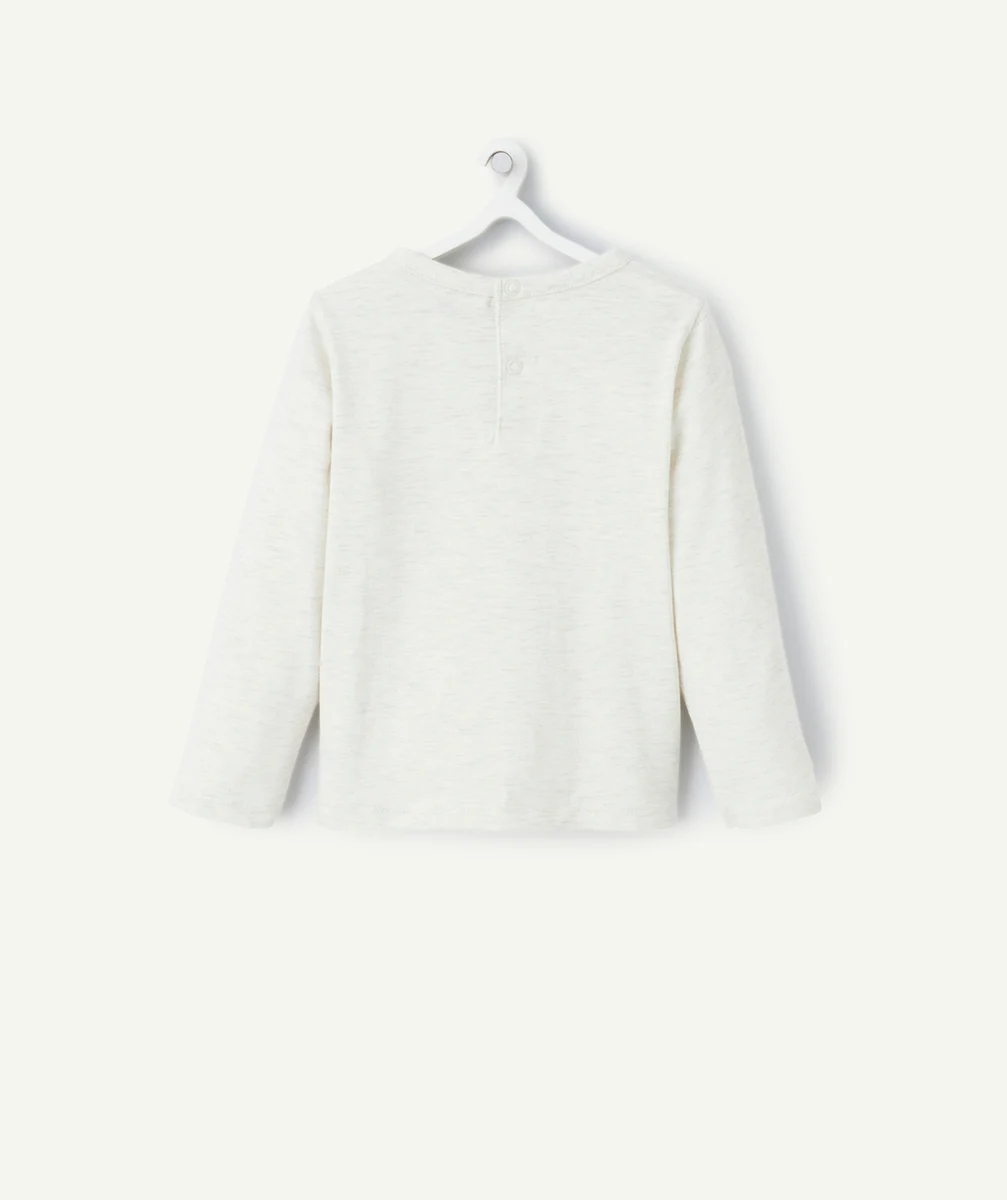 T-SHIRT BÉBÉ GARÇON EN COTON BIO ÉCRU CHINÉ AVEC POUSSIN VERT
