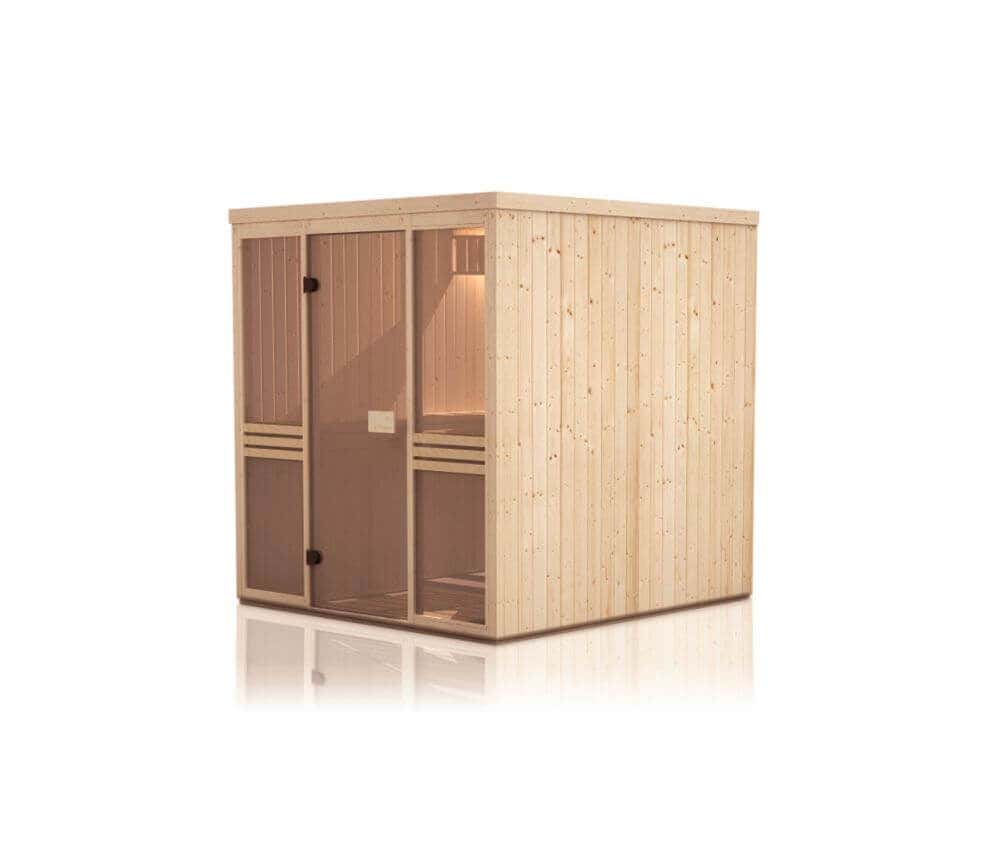 FinnTherm Karina binnensauna met 2 houten banken, saunacabine met 40 mm wanddikte, stoomsauna inclusief montagemateriaal, 1,8 x 1,9 m
