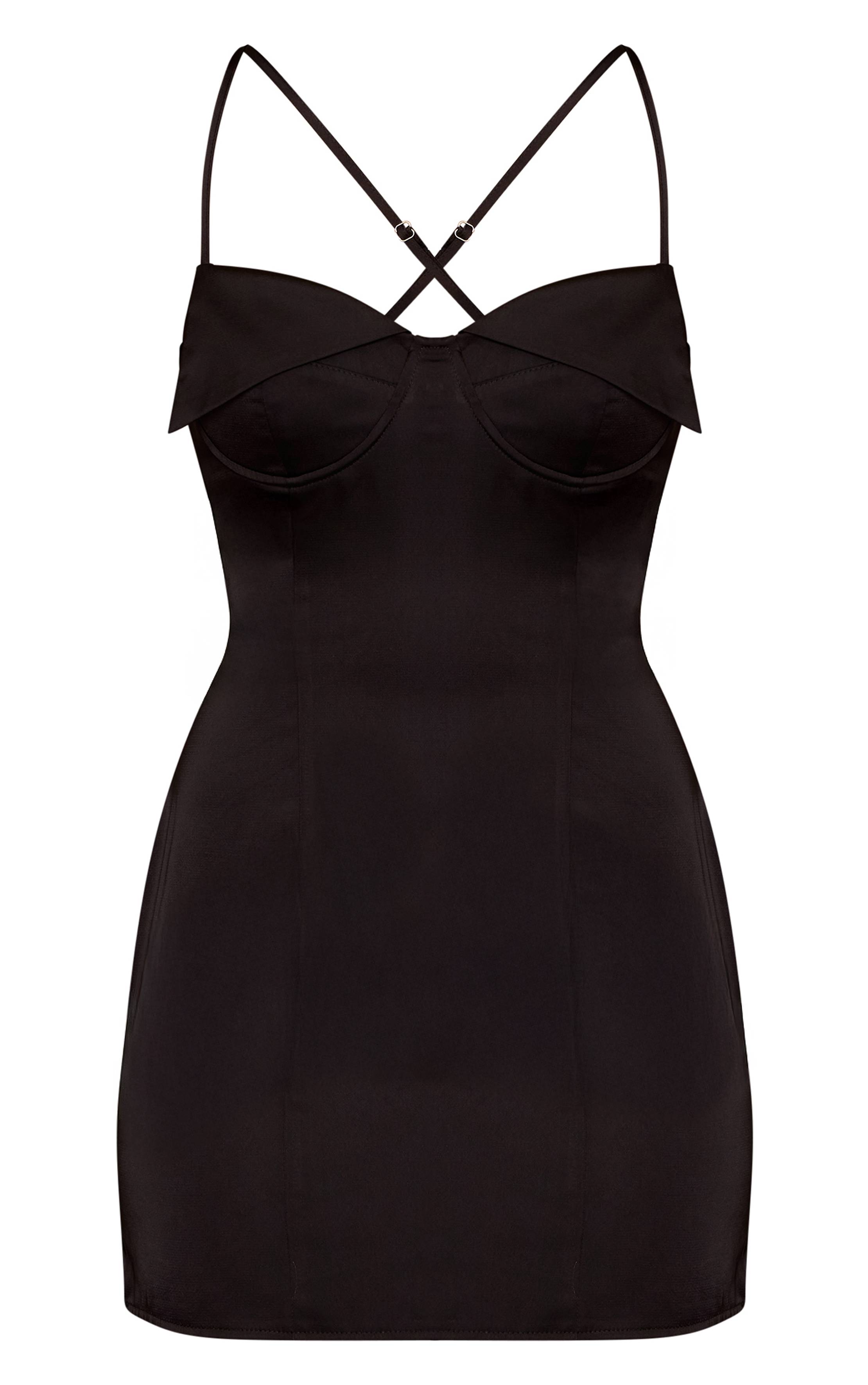 Noir Robe Courte En Satin Avec Détail Bonnets