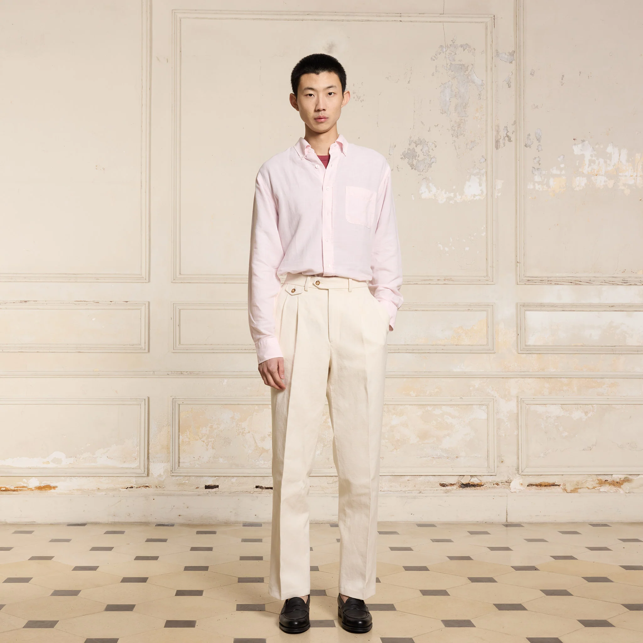 Pale pink linen and cotton shirt