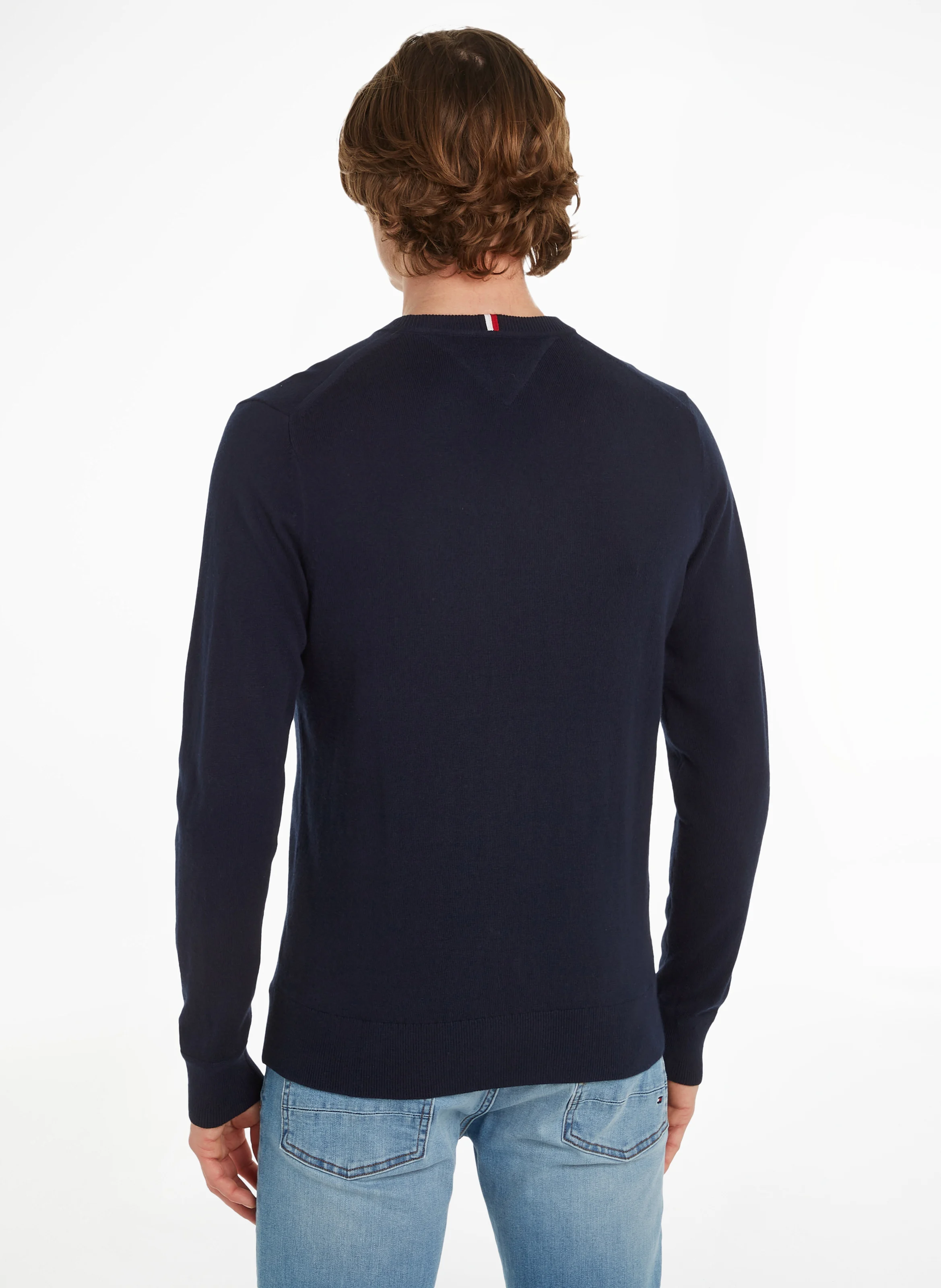Pull col V regular-fit en coton bio mélangé| Bleu
