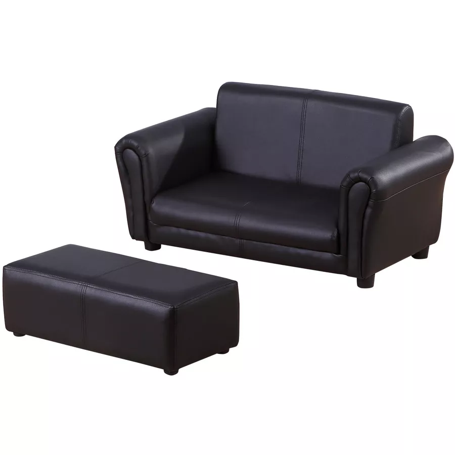 HOMCOM Kindersofa mit Hocker schwarz