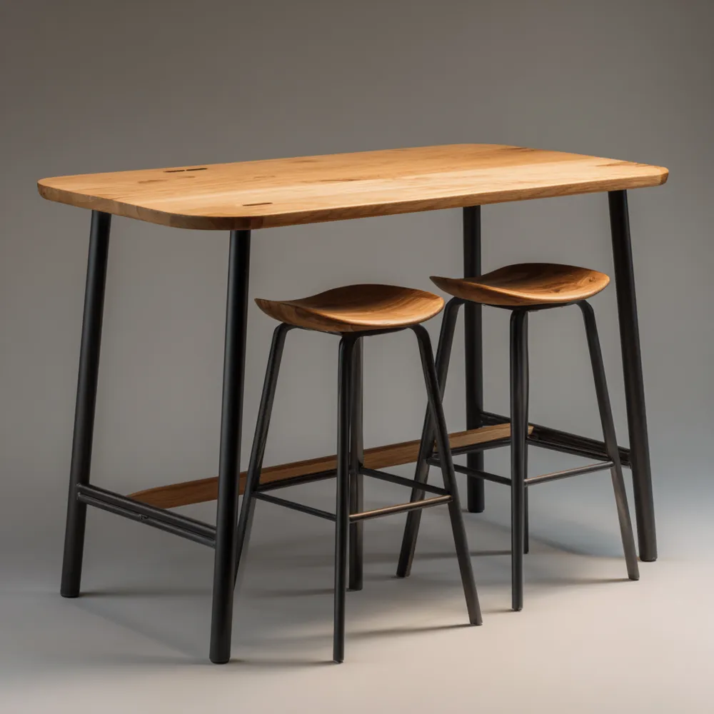Bar-Set Holz und Metall 120x60x105 cm – Natur/Schwarz – Industrielles