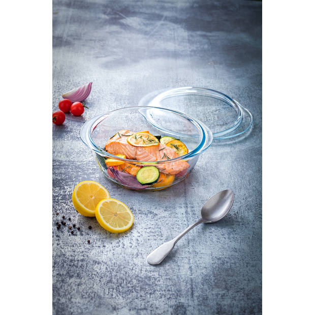 Pyrex Essentials glazen ronde ovenschaal met deksel 1 L + 0,3 L