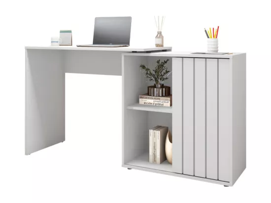 Bureau d'angle Blanc Armoirette 1 Porte 3 Niches L 139.9 H 75 P 45.1 cm
