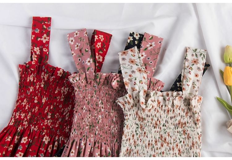 Dudu - Midi-A-lijn jurk met brede bandjes en bloemenprint