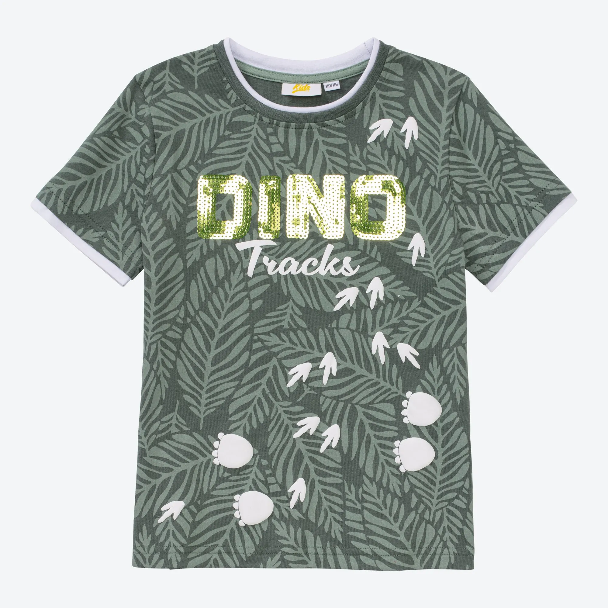 Jungen-T-Shirt mit Pailletten-Schriftzug