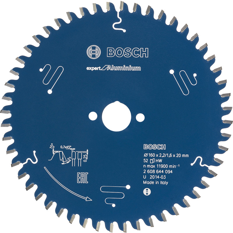 Bosch cirkelzaagblad Expert for Aluminium 160x20x2,2mm 52T