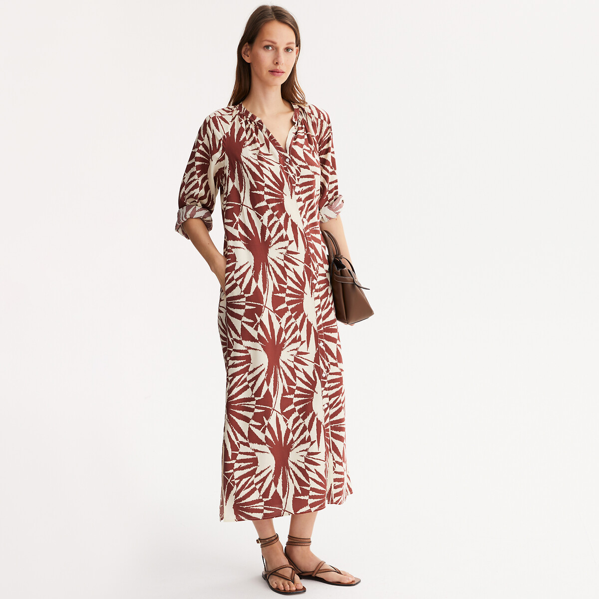 ANNE WEYBURN<br>Vestido maxi com estampa gráfica e mangas 3/4