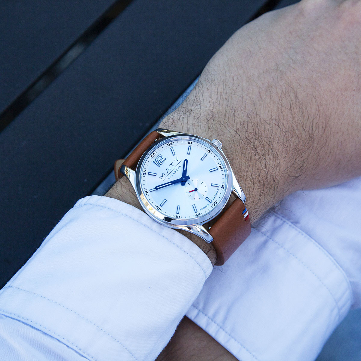 Montre homme acier bracelet cuir marron