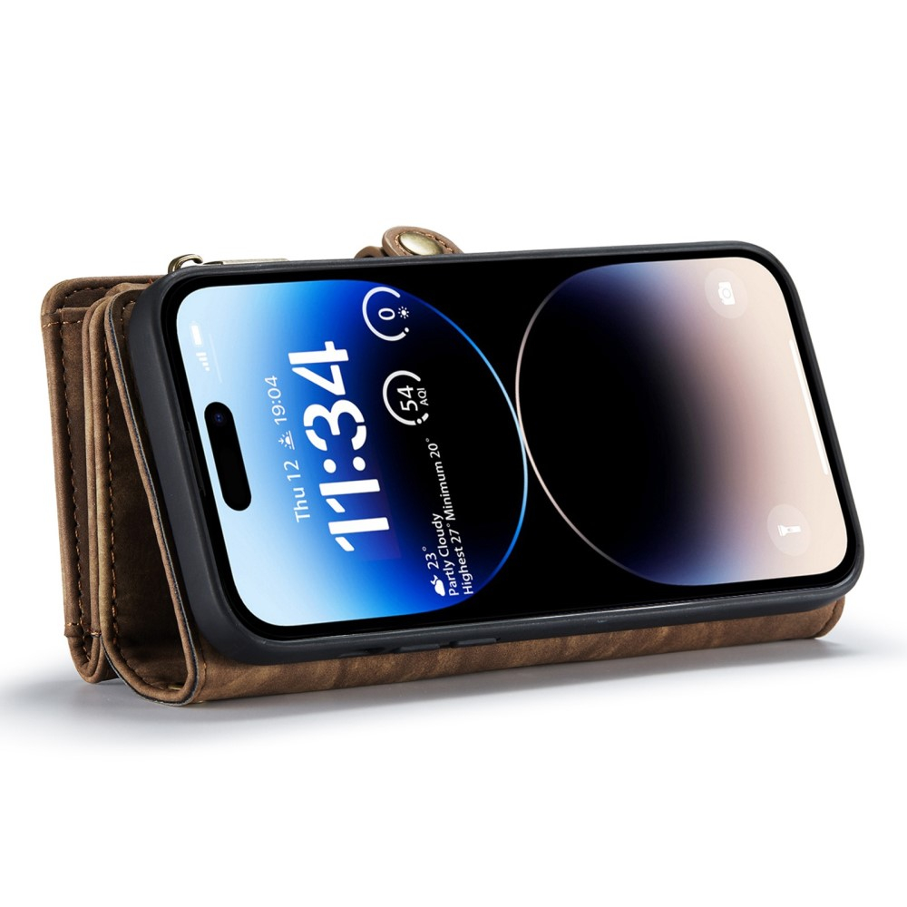 iPhone 14 Pro 2in1 Leder Tasche   Magnet Hardcase Karten Etui - Braun