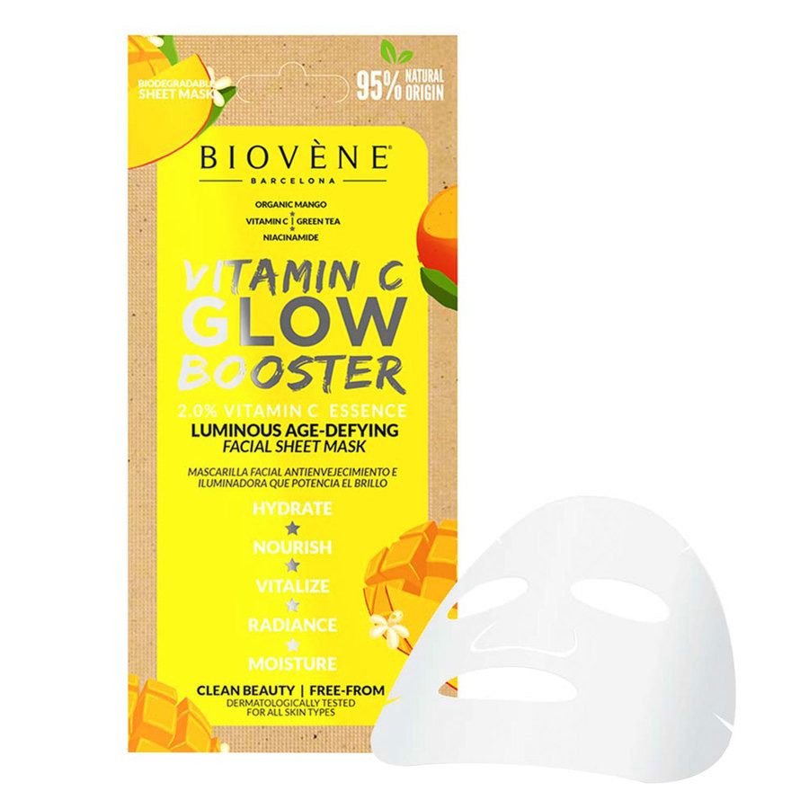 Biovène Vitamin C Glow Booster Age-Defying Organic Mango Biodegradable Sheet Mask 20ml