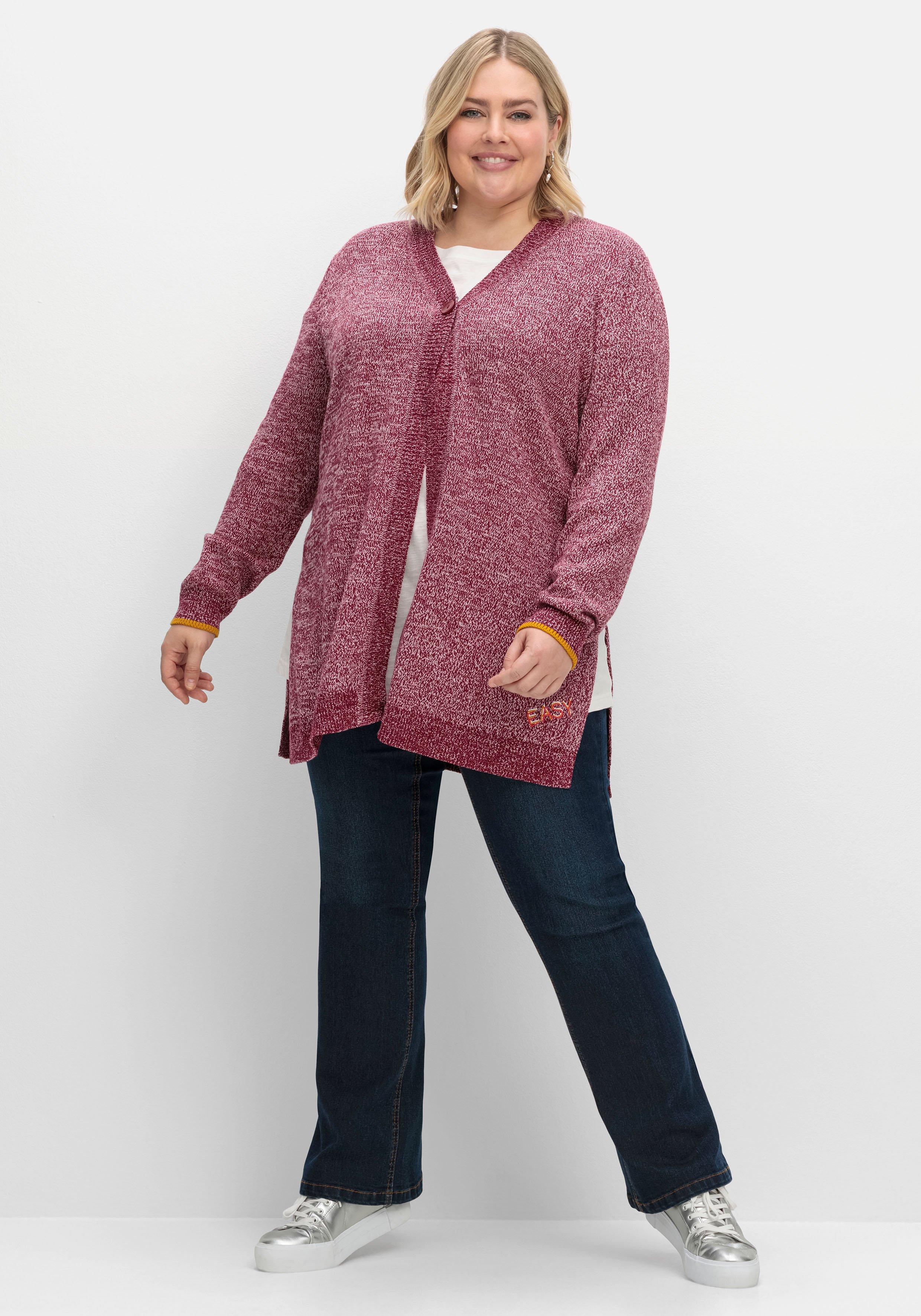 Melierte Longstrickjacke mit 1-Knopf-Verschluss