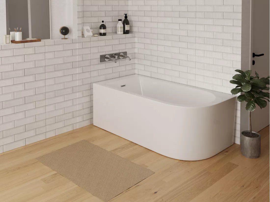 Baignoire d'angle - 201L - 150 x 75 x 58 cm - Blanche - Angle gauche - ANIKA