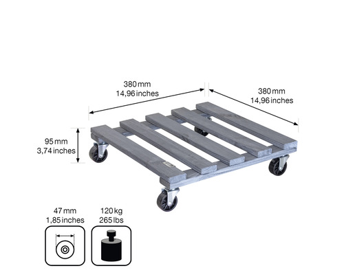 Wagner plantenwagen 38 x 38 x 9,5 cm hout antracietgrijs