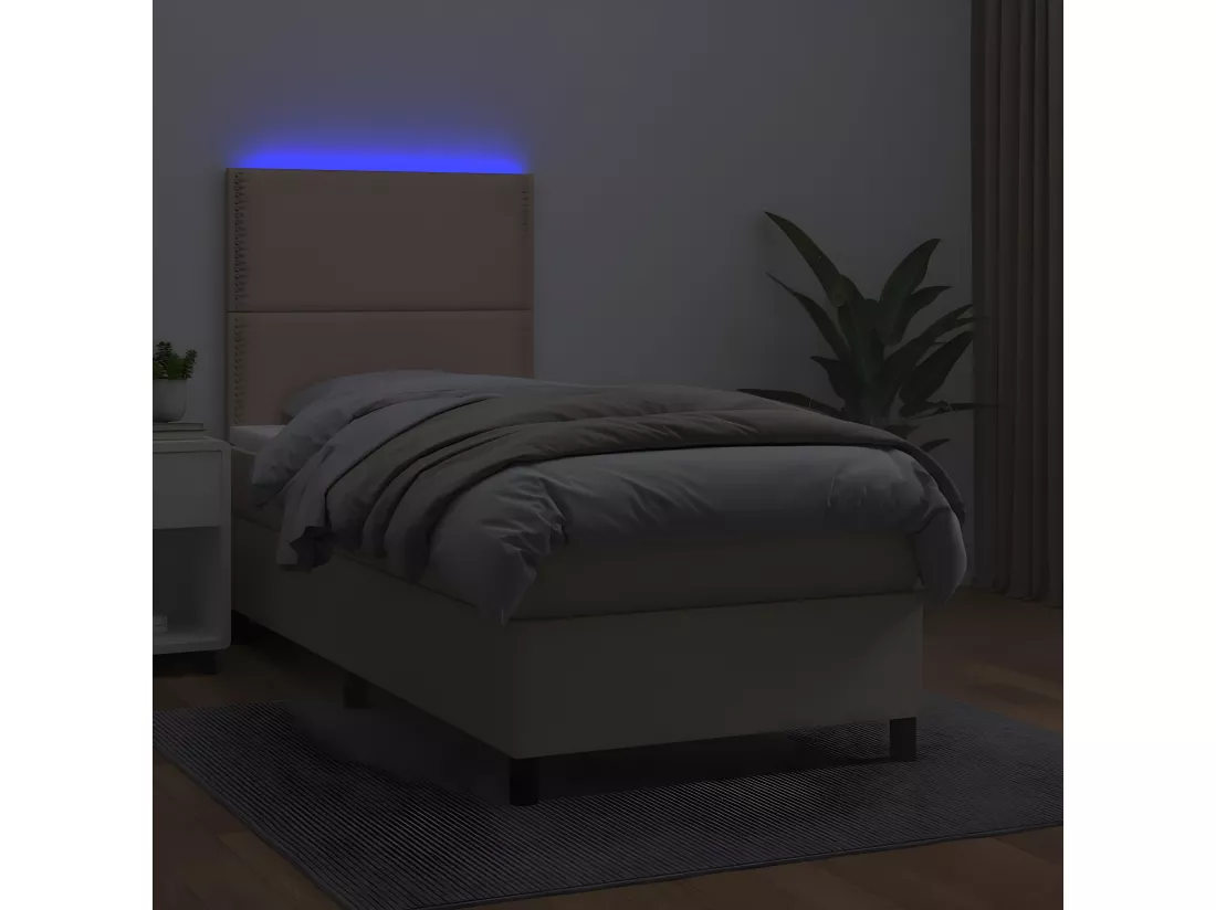 Sommier tapissier matelas LED Cappuccino 100x200 cm Similicuir