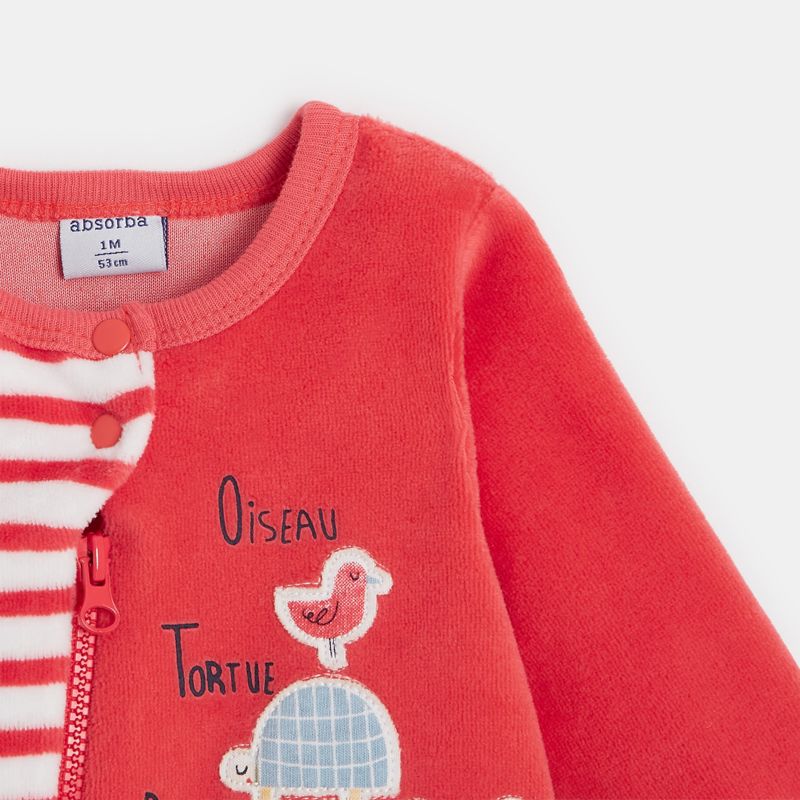 Pyjama zippé bébé fille en velours Rouge