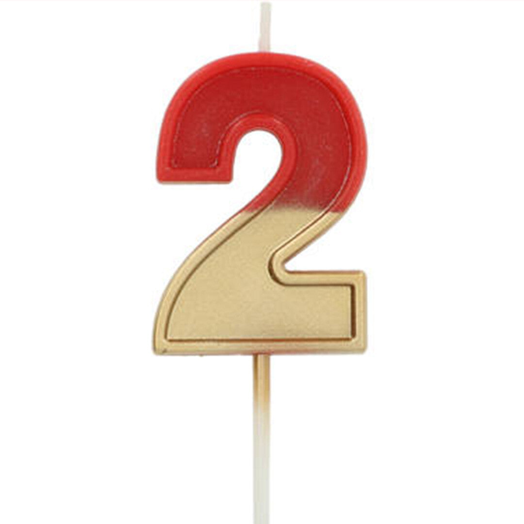 Verjaardagskaars rood goud - 2 jaar