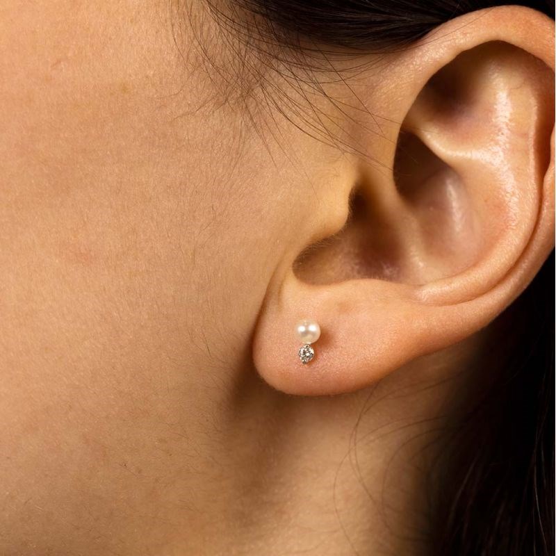 Boucles d'oreilles Or Blanc et Perles de culture blanche 