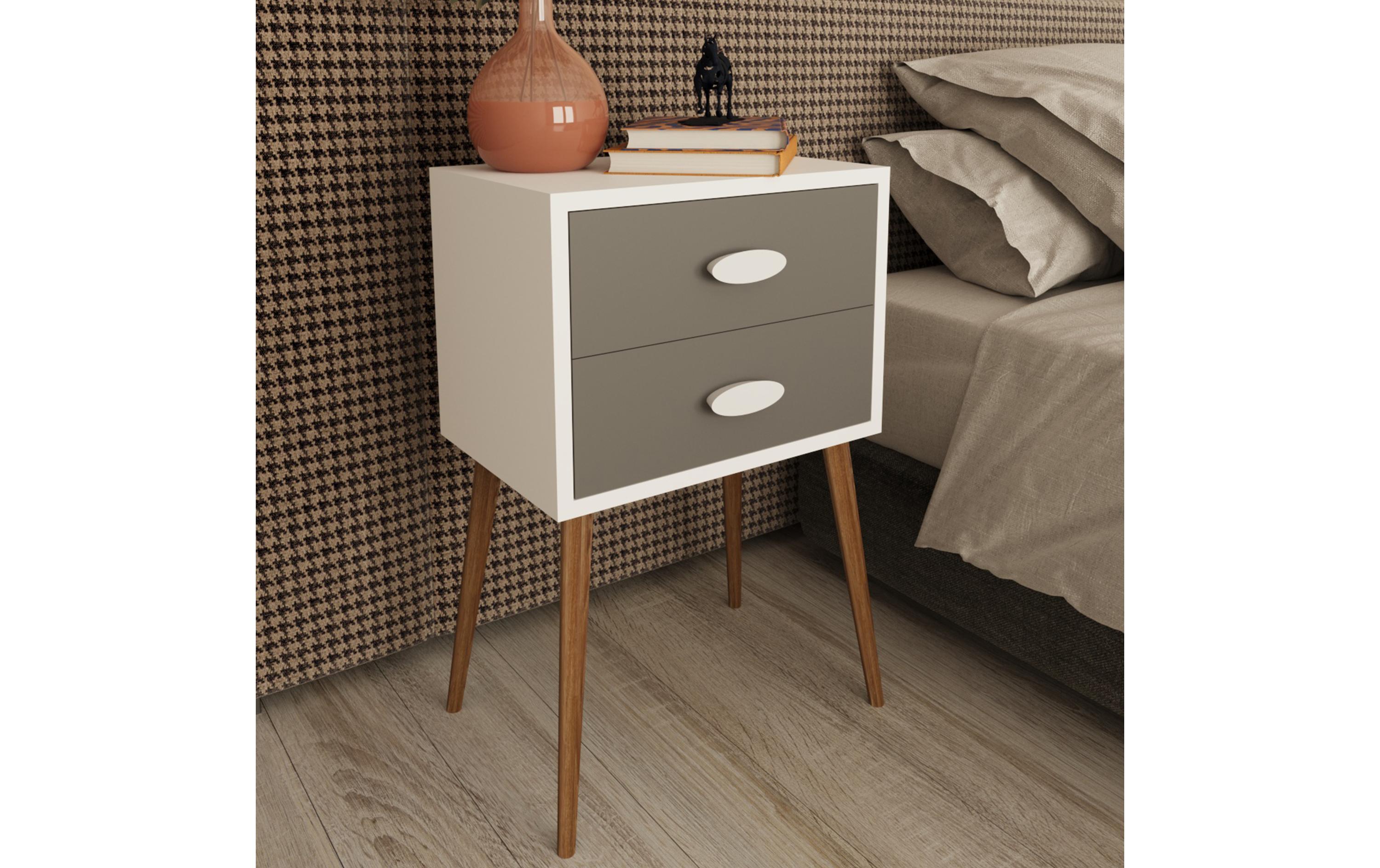 Nachttisch Singol XXL 45 x 70 cm, Weiss/AnthrazitNachtschrank im Retro-Design