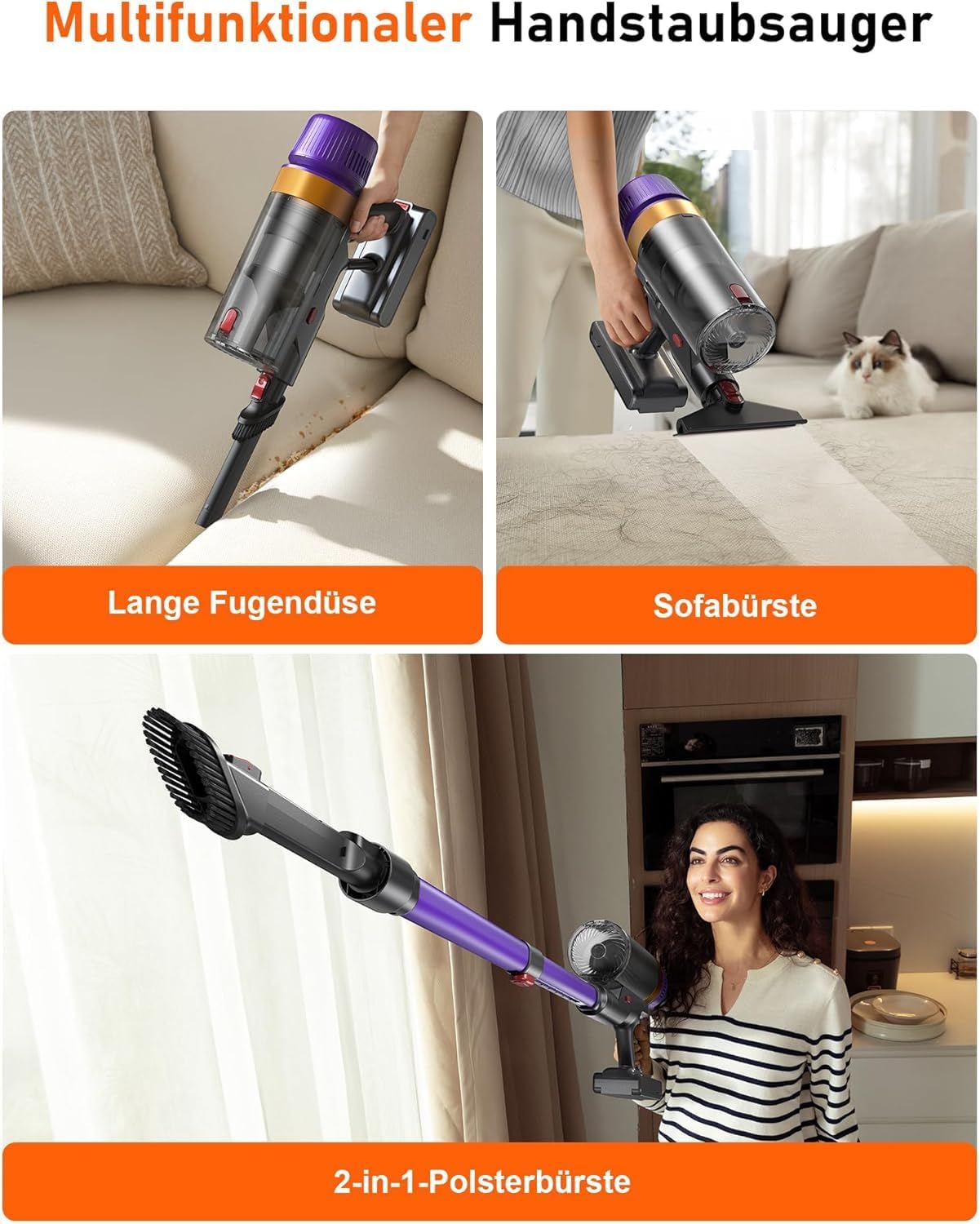 Akku Staubsauger Kabellos für Tierhaare, 1,8L mit Display, 55000Pa/620W/75Min Akkusauger, Selbststehender Stielstaubsauger mit Anti-Tangle-Bürste & Wandladestation, für Teppiche/Hartböden/Auto