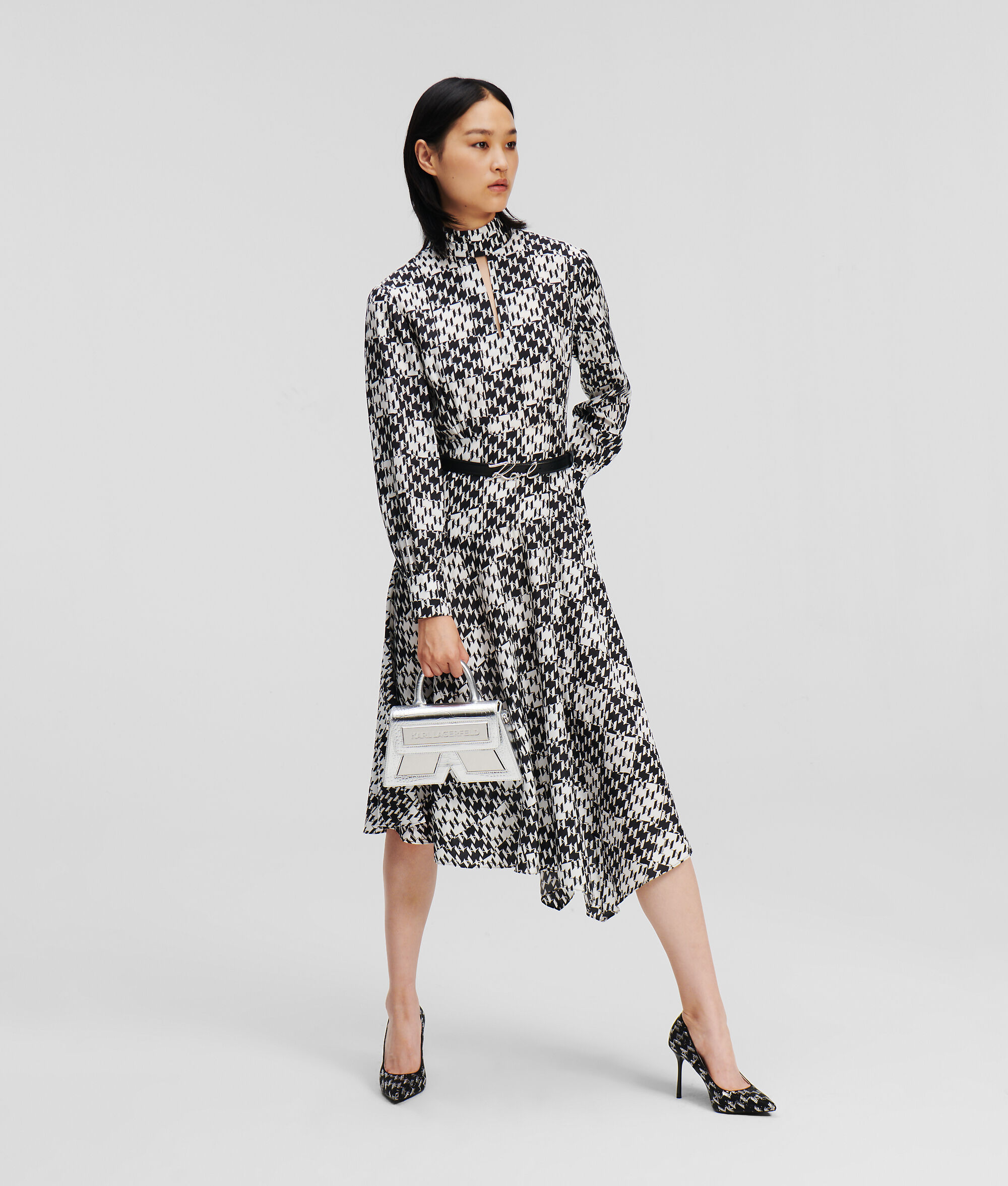 ROBE EN SOIE À CARREAUX KL MONOGRAM