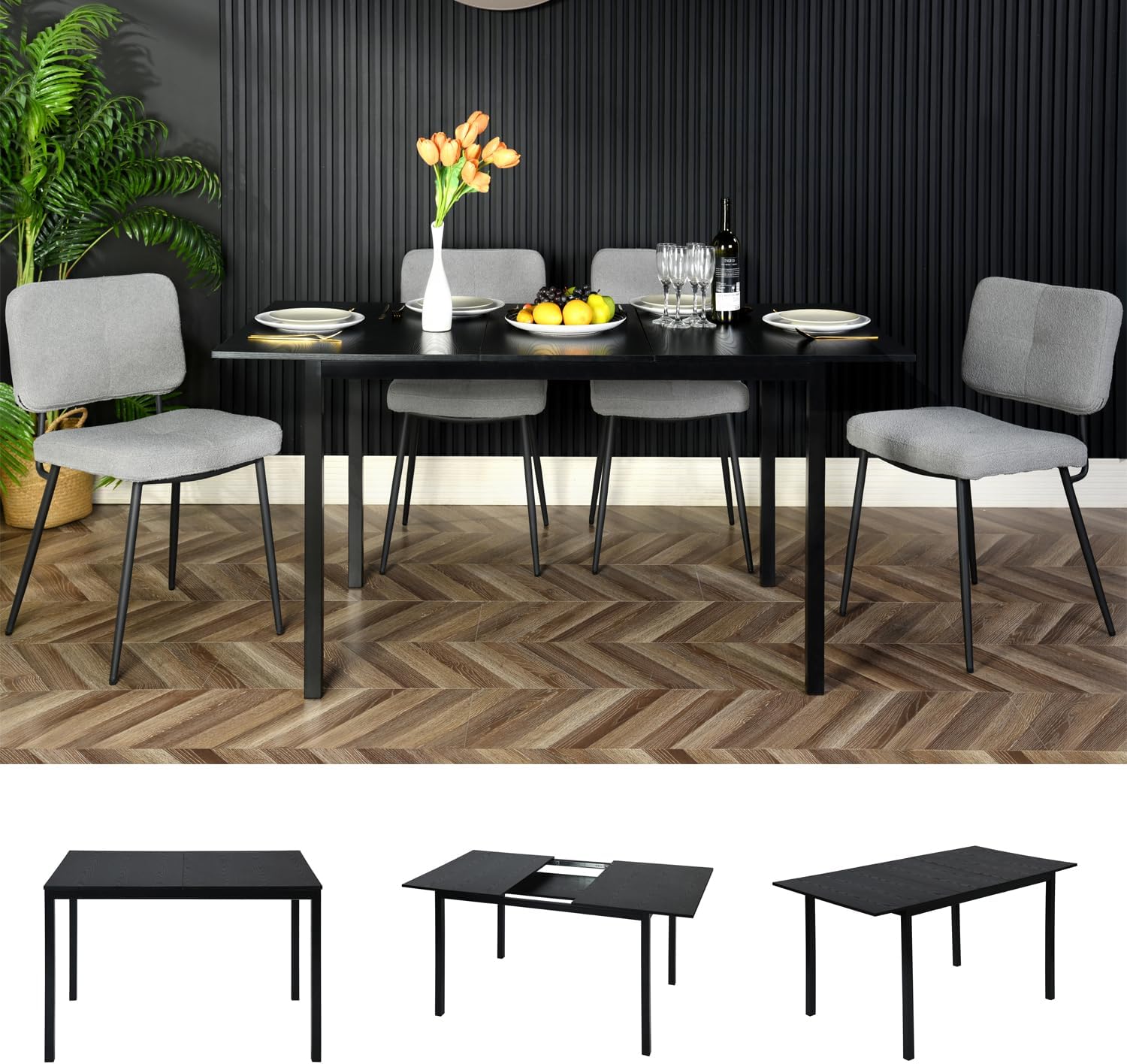 MEUBLE COSY Esstisch Ausziehbar Küchentisch für 4-6 Personen Vintage Industrial Esszimmertisch Metallgestell für Esszimmer, Küche, 120-160x80x75cm, Schwarz