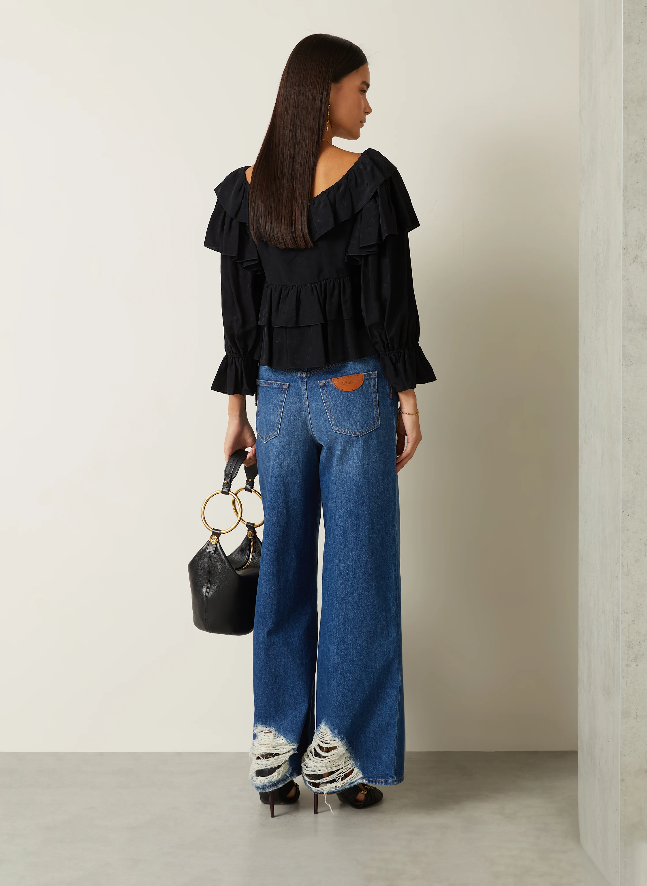 Chloé Cropped-Bluse mit 3/4-Arm und Rüschen