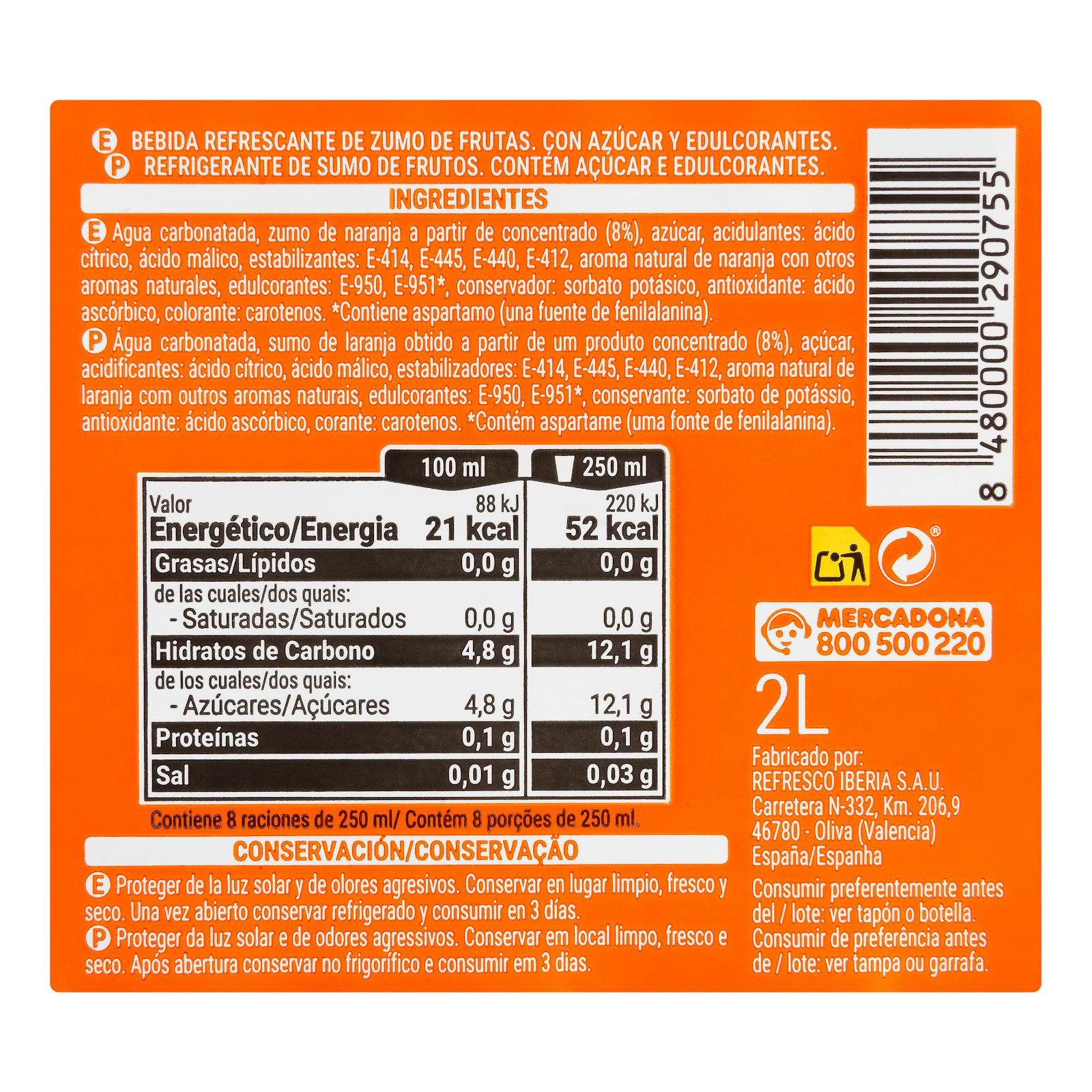 Soda à l'orange et au gaz frais Hacendado