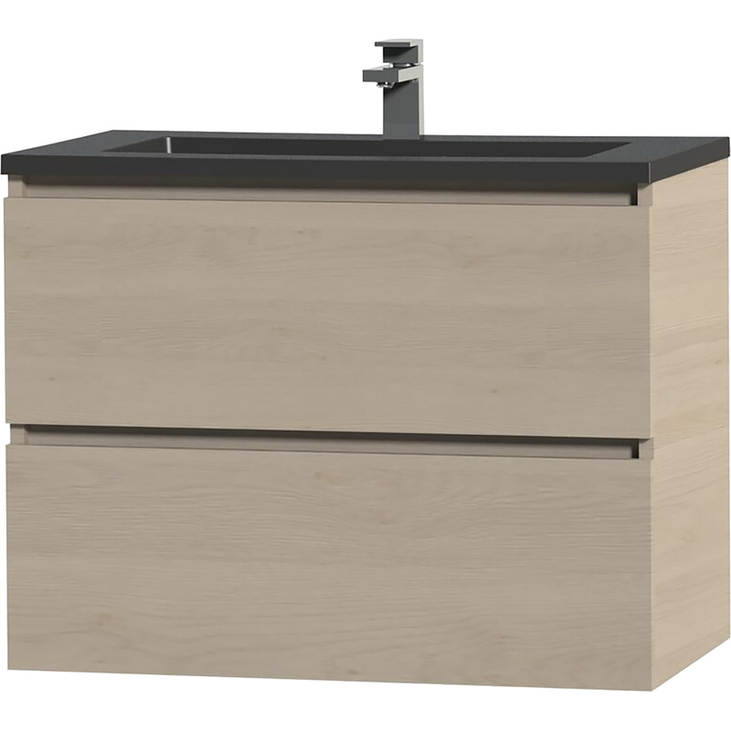 Tiger Loft Meubelset 80 cm met 2 lades Naturel eik inclusief Quadro wastafel Mat zwart