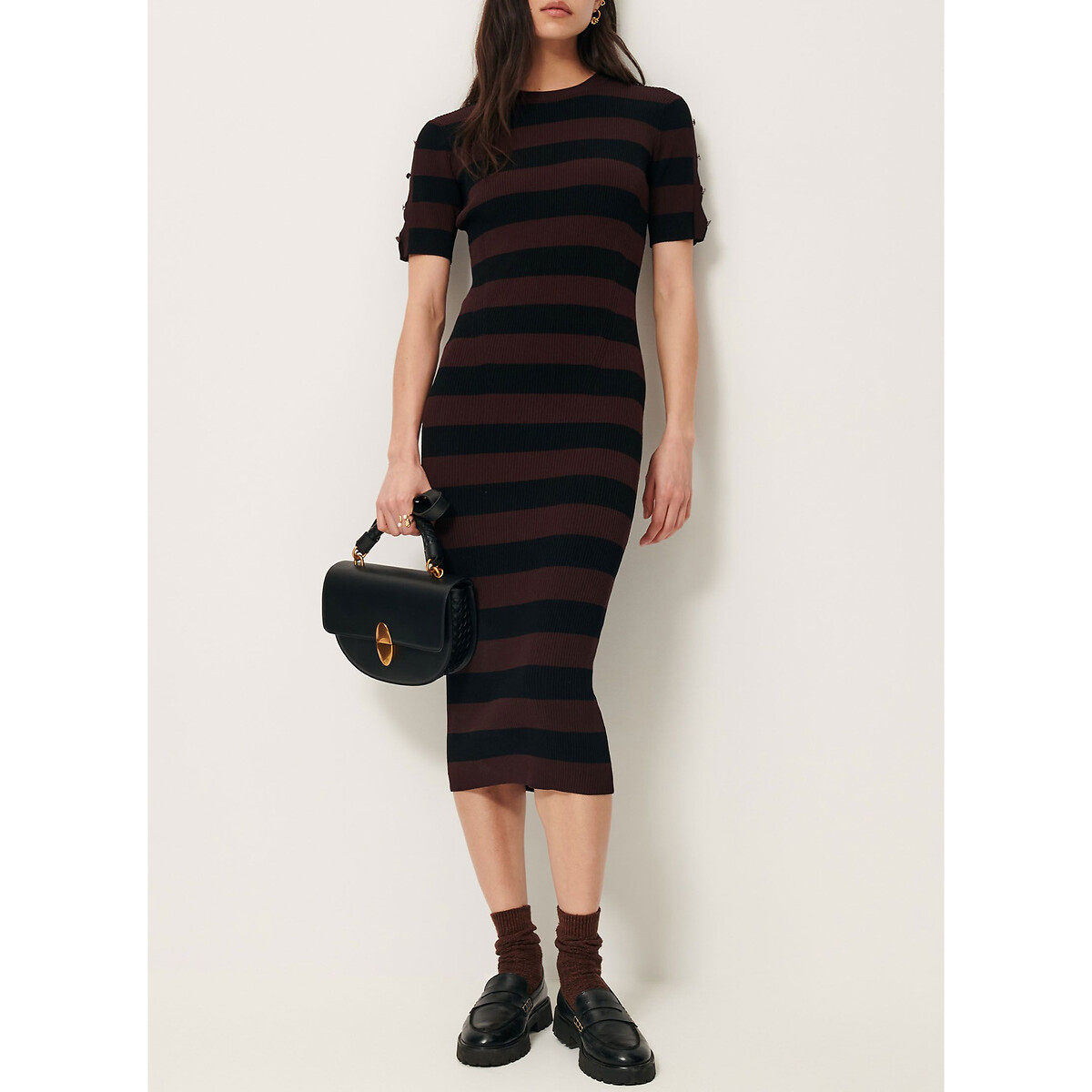SESSUN<br>Vestido midi em malha listrada, MOORE