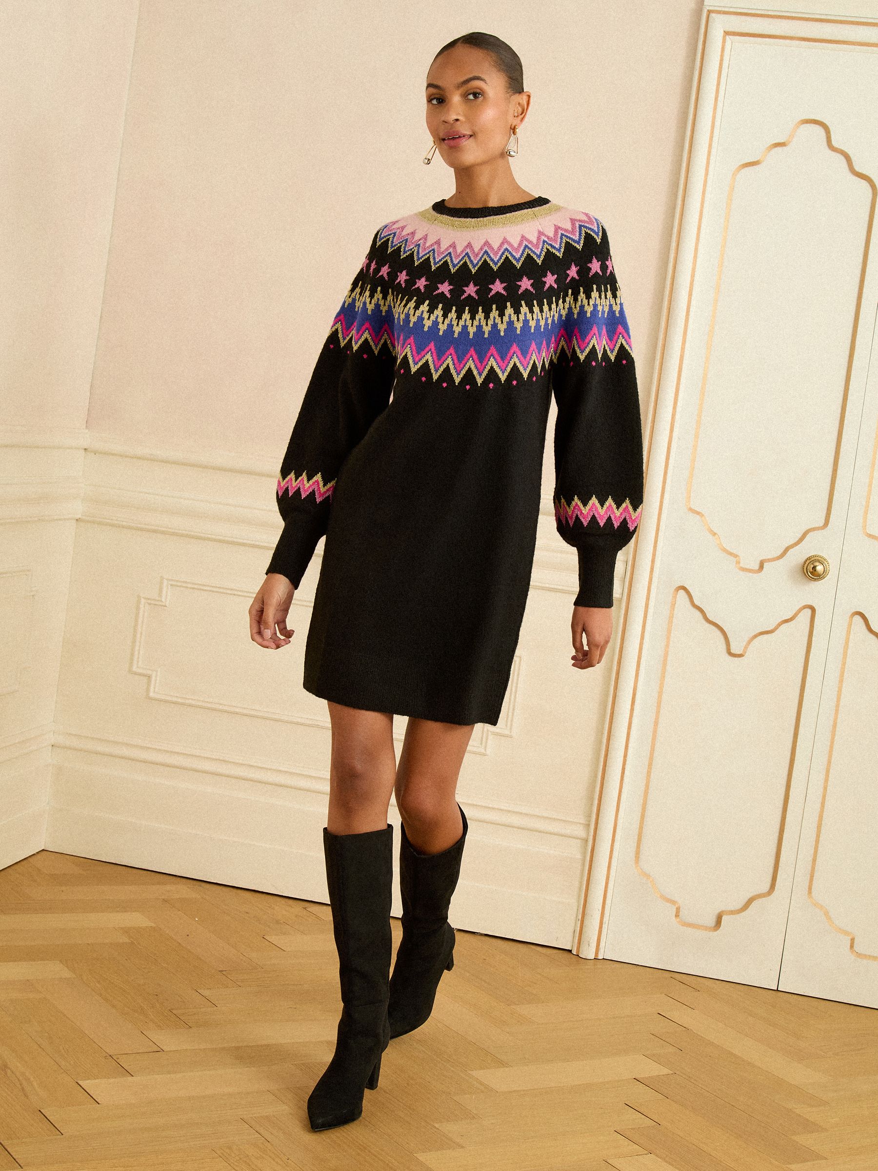 Love & Roses Fairisle Crew Neck Knitted Mini Dress