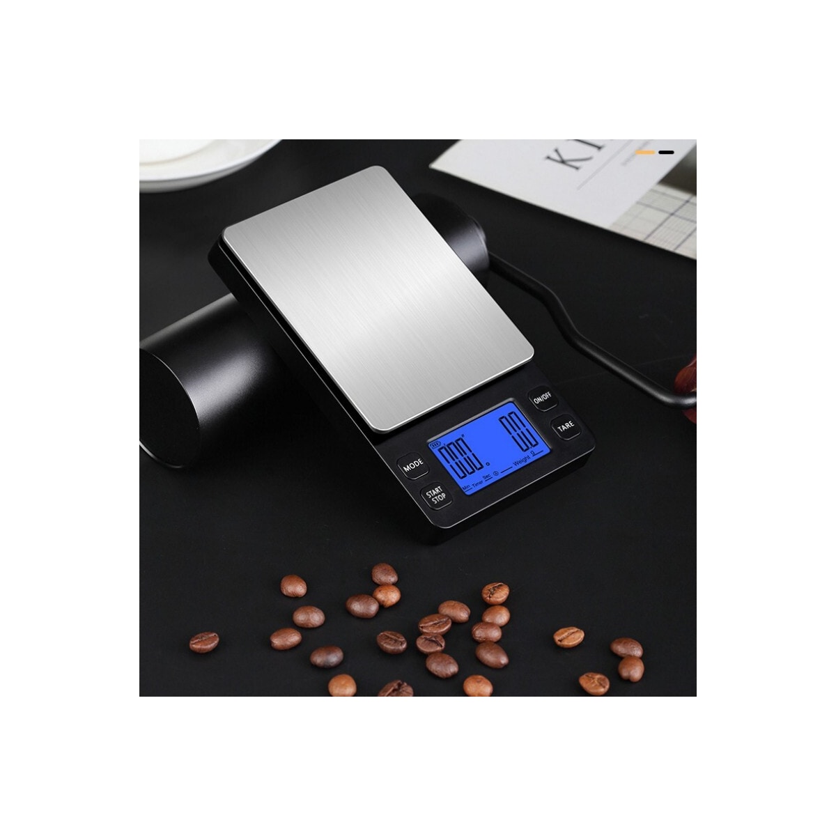 Mini digital vekt kaffevekt oppladbar 2 kg/0,1 g Sort