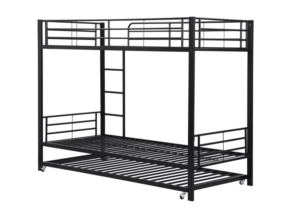 Lit superposé en fer forgé 90x200 cm - avec un lit gigogne 90x190 cm - Noir