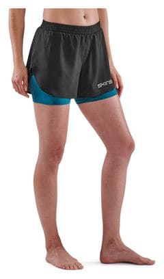 Short 2 en 1 Femme Skins Series-3 X-fit Noir Bleu