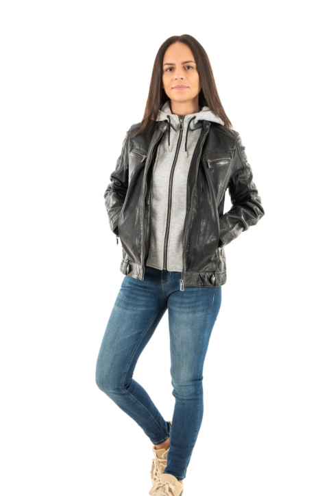 Blousons cuir rose garden silene hood sheep aosta black