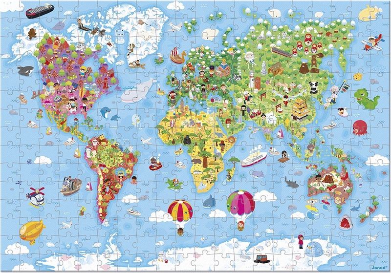 Legpuzzel - Wereldkaart - 300 Stukken - Kartonnen Koffer
