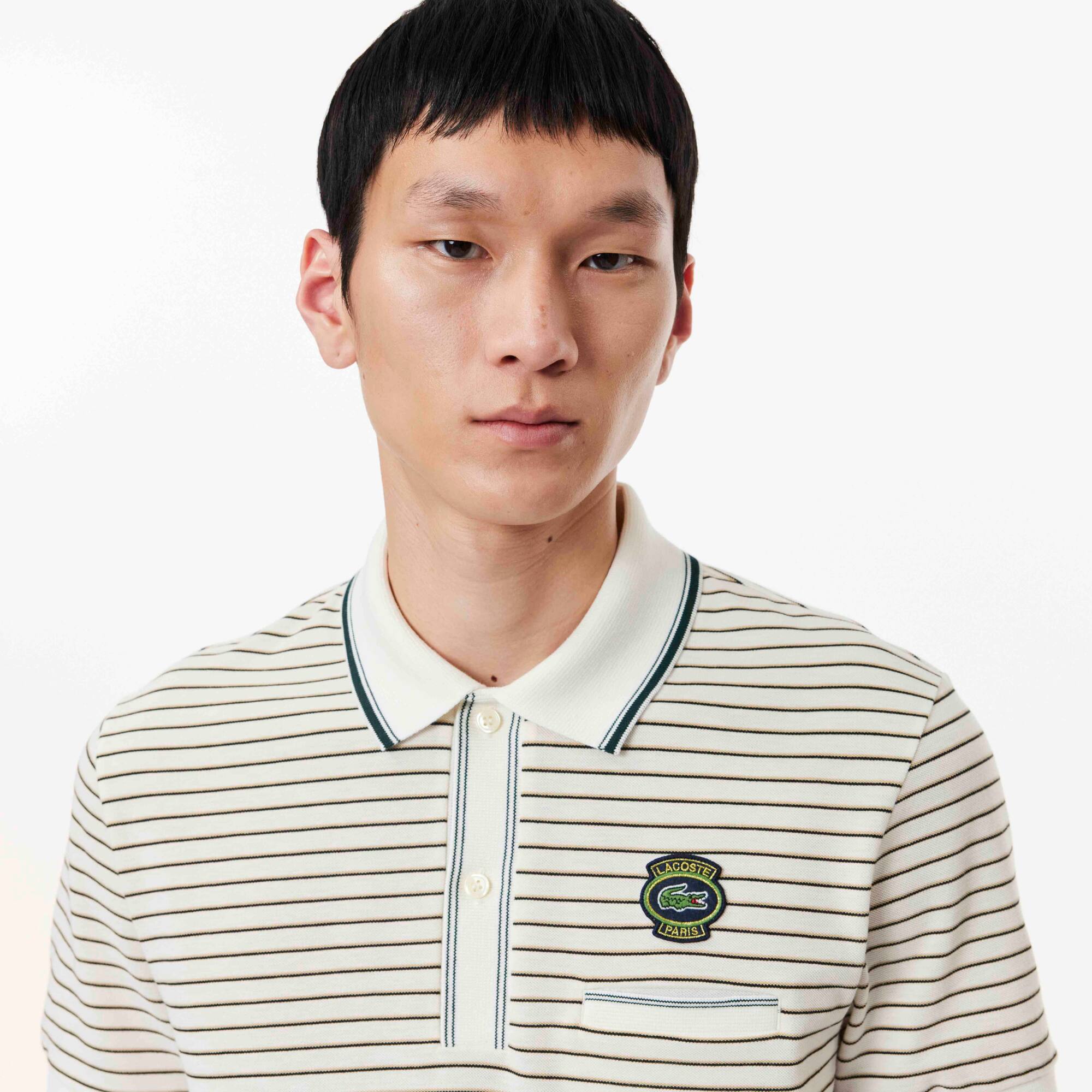 Poloshirt aus gestreiftem Baumwoll-Piqué mit kultigem Aufnäher Kurze Ärmel - Weiss - Lacoste - Herren