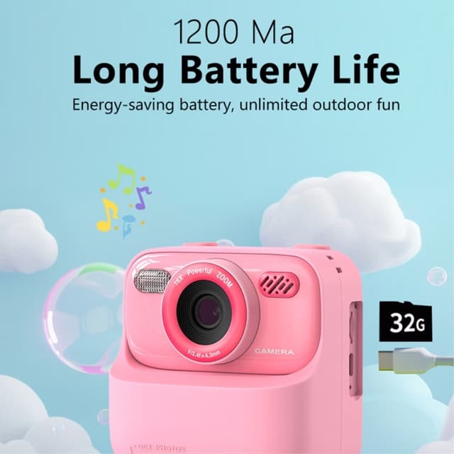 2,4 tommer skærm Instant HD genopladeligt kamera med dobbelt linse med 32GB hukommelseskort