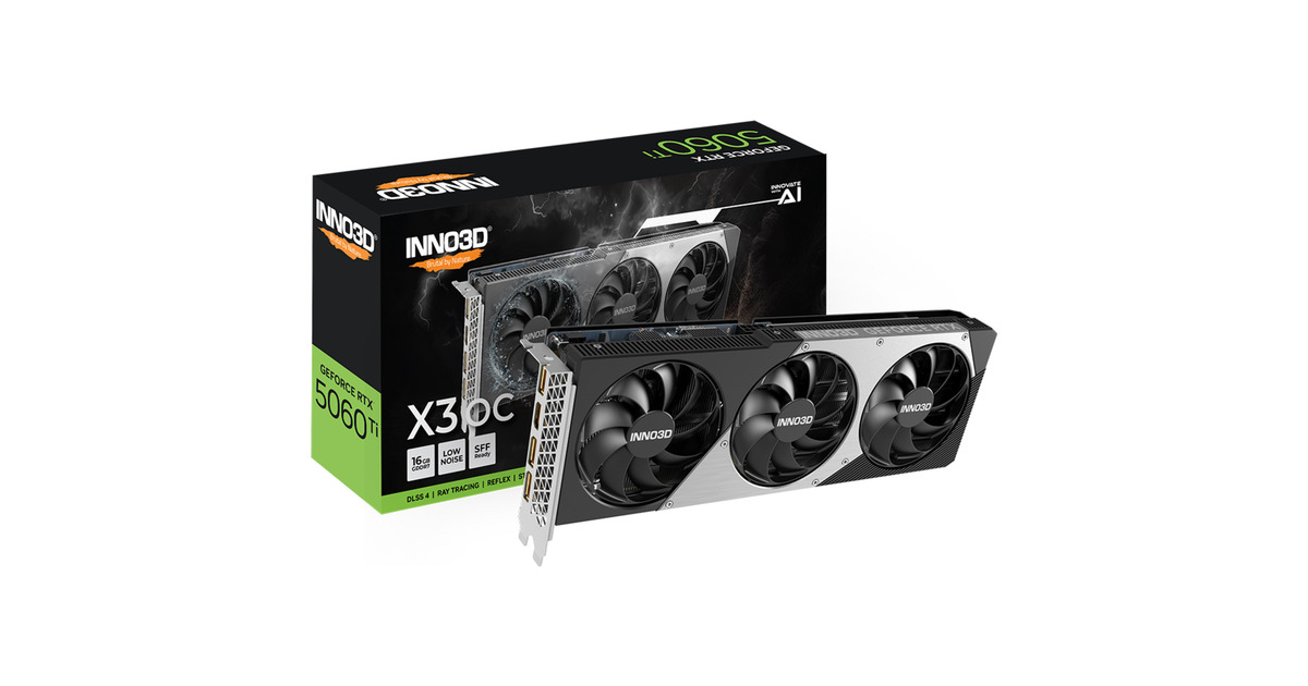 INNO3DGeForce RTX 5060 Ti TWIN X3 OC 16GB grafische kaart  (3x DisplayPort, 1x HDMI 2.1, DLSS 4)