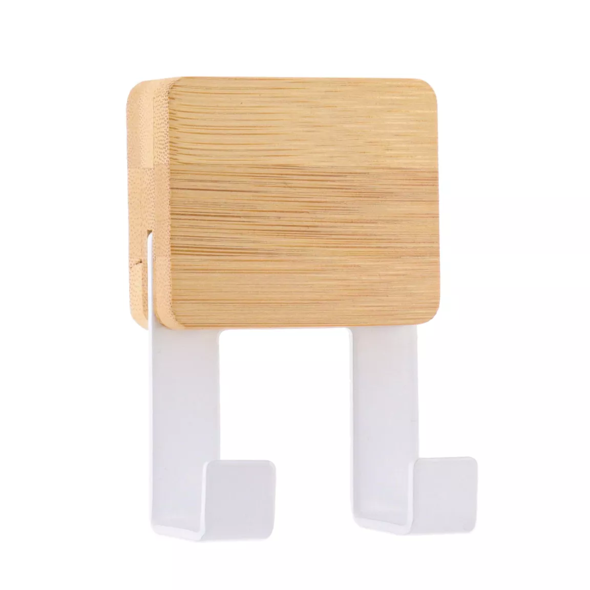 Patère adhésive carrée Crochet double 3M Bambou Blanc