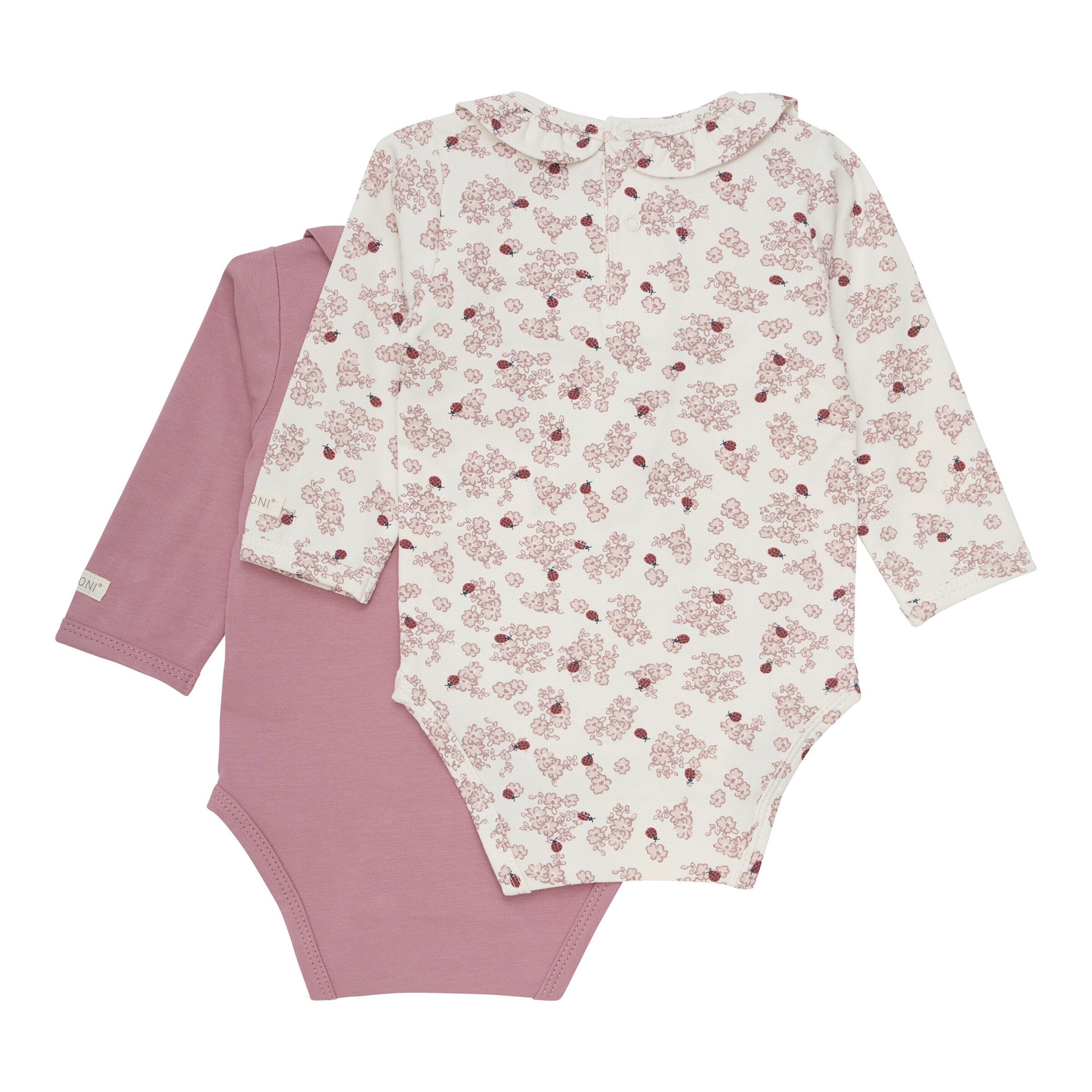 Fixoni 2er-Pack Bodys langarm Rüschenkragen Blumen Marienkäfer natur/rosa/beere