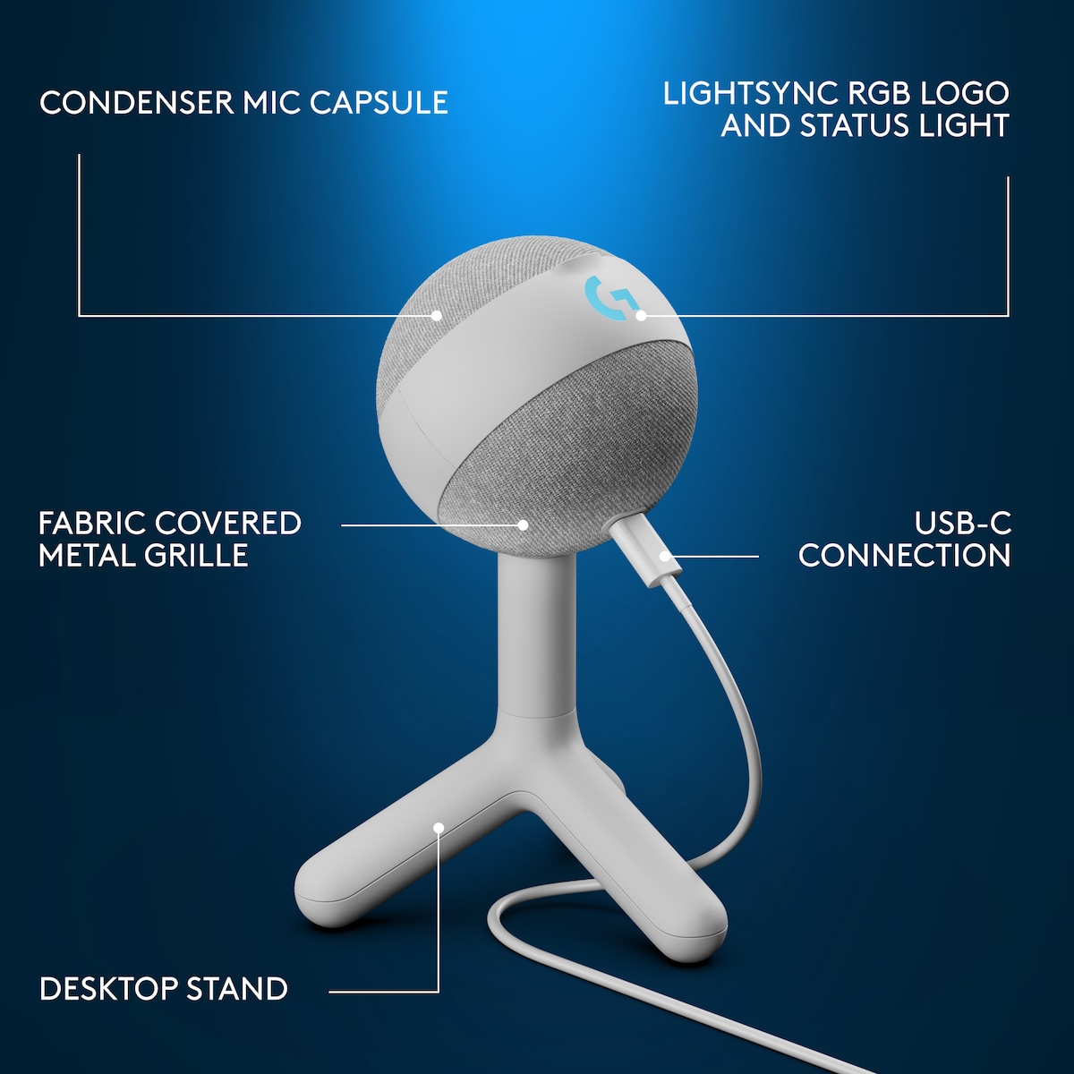 Logitech G Yeti Orb gamingmikrofon (hvit)