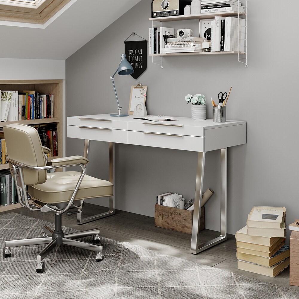 Oskar-Store Schreibtisch Alexia Weiß, 120 x 50 cm, Bürotisch mit Schubladen, modern