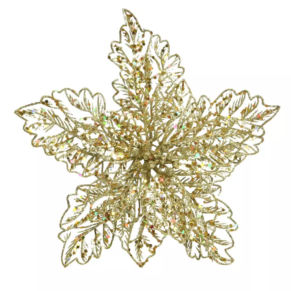 Poinsettia de Noël paillettes sur clip (D23,5 cm) Or